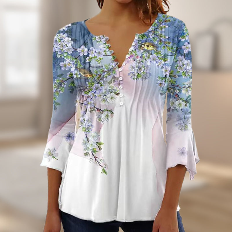 🌺 Női V-nyakú Mintás Ing✨