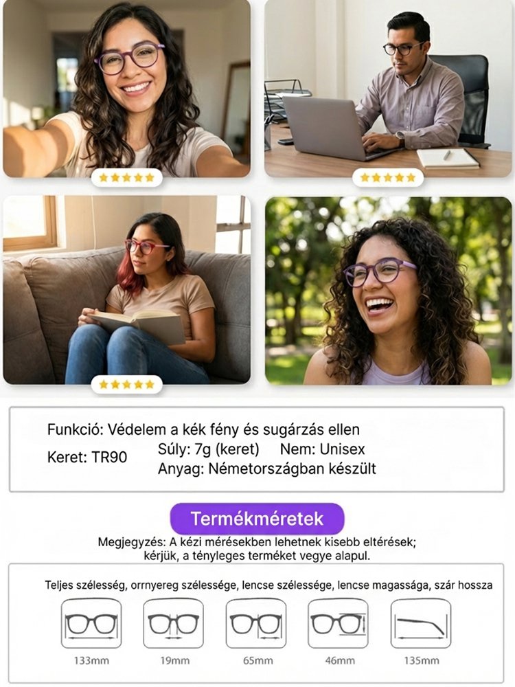 Prémium kékfény-szűrő, multifokális, fáradtság elleni szemüveg