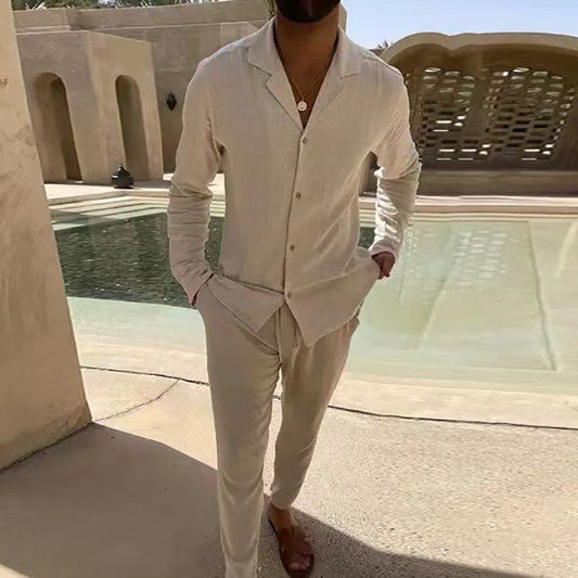 🌴Férfi minimalista pamutvászon kétrészes lezser szett