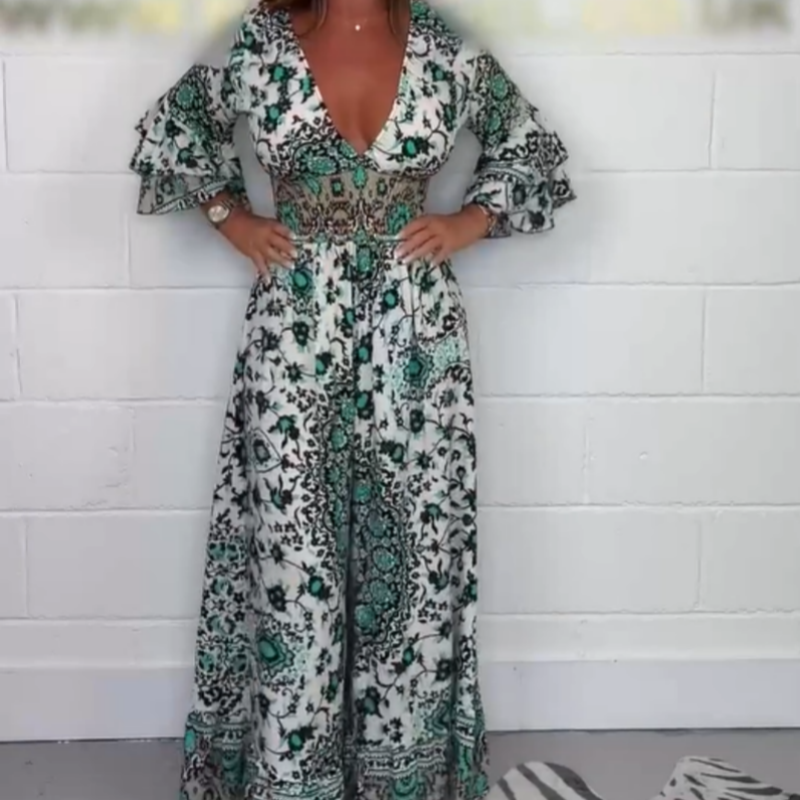 S-5XL🥰Női V-nyakú, nyomtatott Jumpsuit