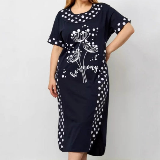 Női nyári, bő ruhák rövid ujjal és A-vonalú mintával