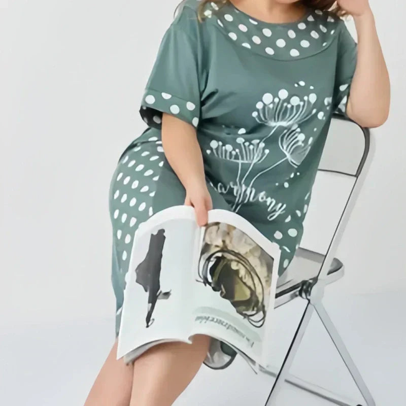 Női nyári, bő ruhák rövid ujjal és A-vonalú mintával