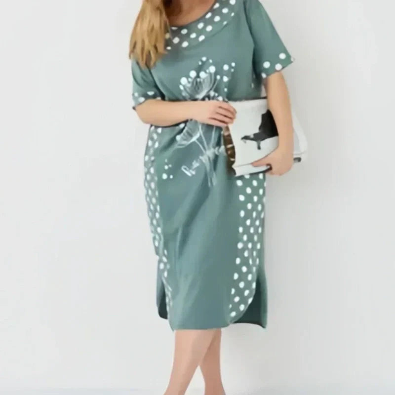 Női nyári, bő ruhák rövid ujjal és A-vonalú mintával