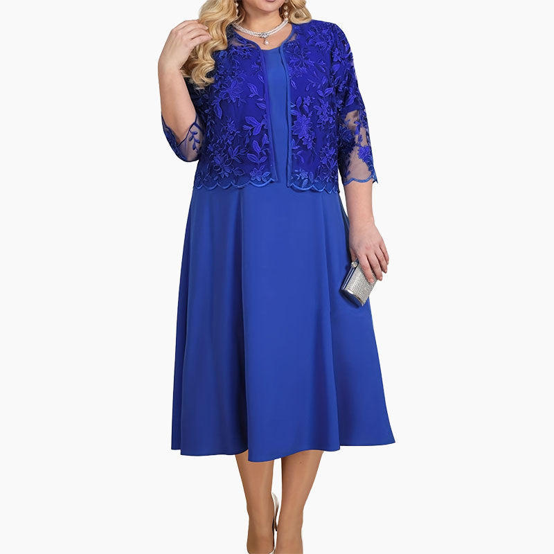 ✨Női egyszínű ruha csipkével hímzett kabáttal