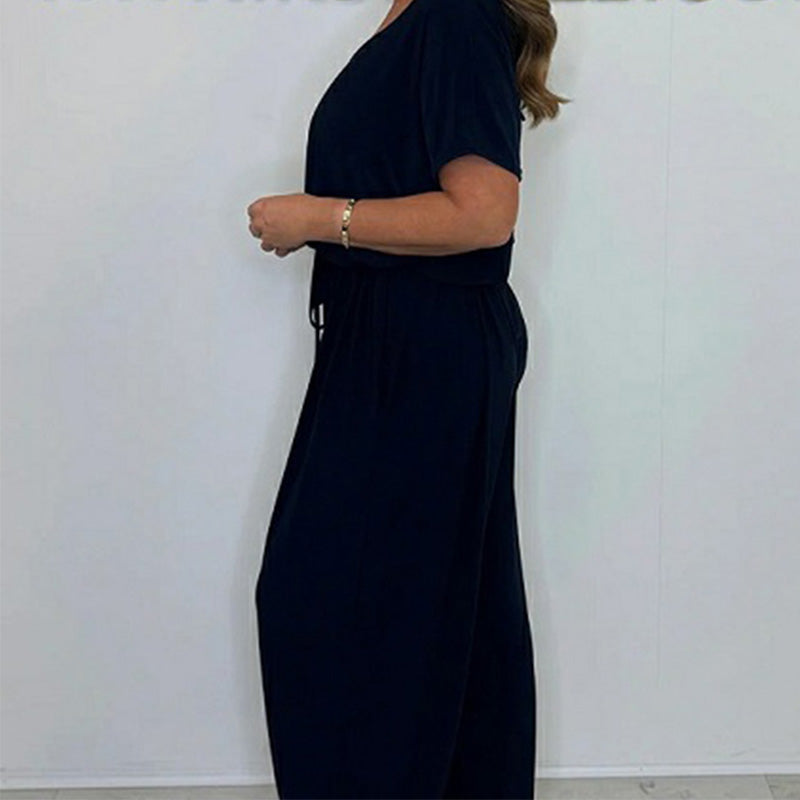 Egyszínű V-nyakú overál