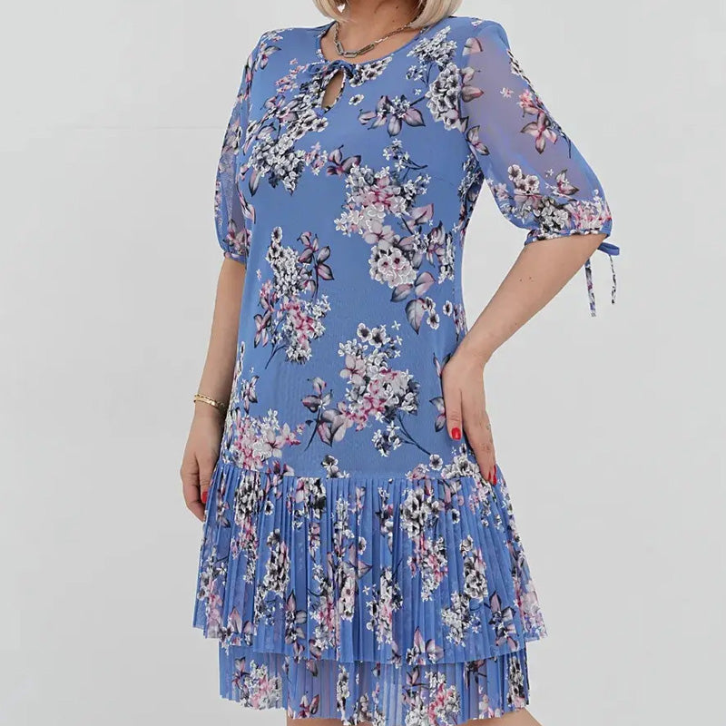 Elegáns, rövid ujjú, rakott hosszú ruha nőknek