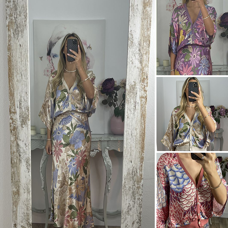 🏆🌸Kétrészes női szett: V-nyakú felső és hosszú szoknya