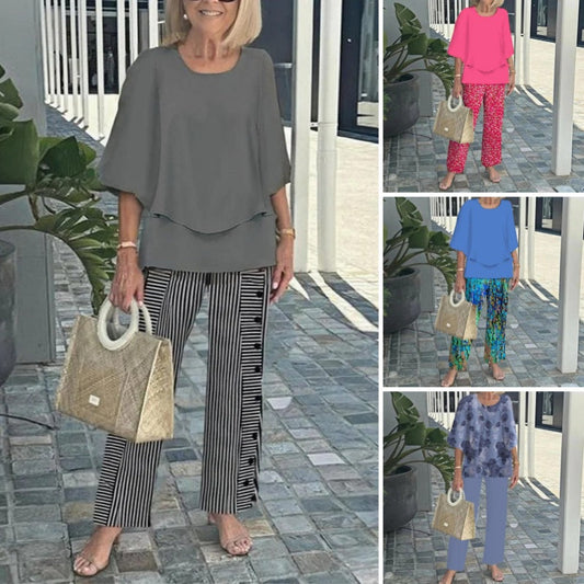 🌸Női lezser kerek nyakú, rövid ujjú, mintás nadrág szett