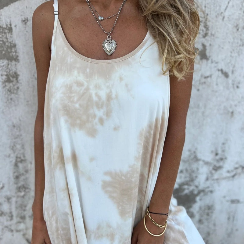 Női batikolt, színátmenetes, nyomtatott spagettipántos ruha