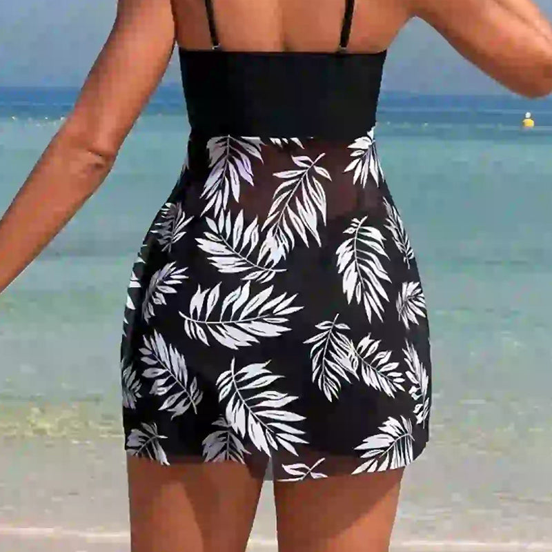 🌴👙Női kétrészes mintás fürdőruha pántos rövidnadrággal
