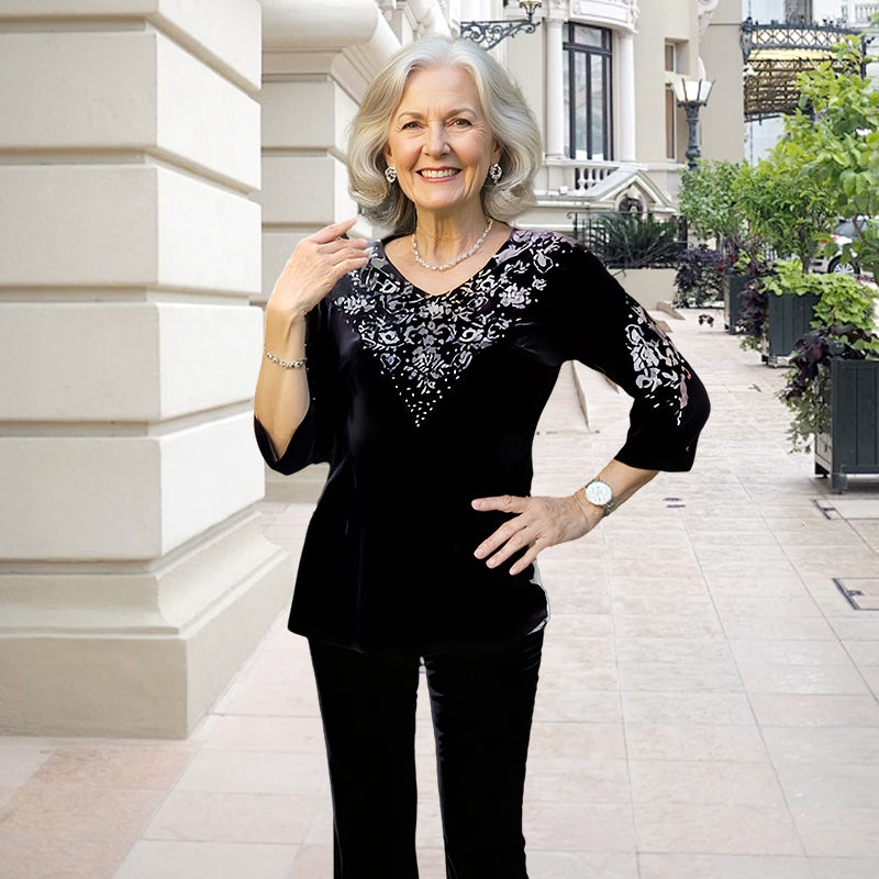 💞Női bársony felső és nadrág szett strasszokkal