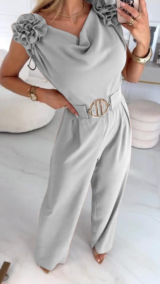 Női nyári ujjatlan overál 3D virágmintával és V-nyakkal