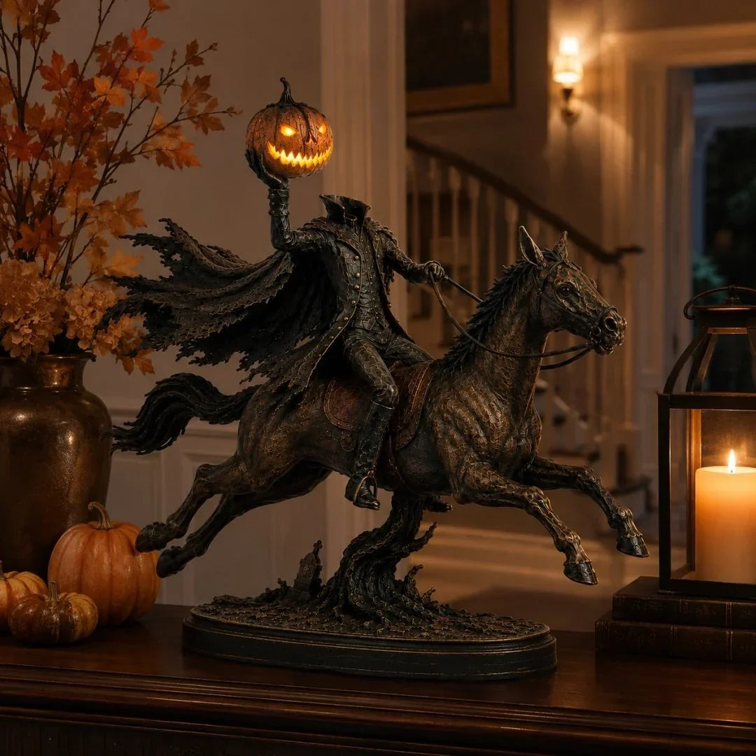 Éjféli Üldözés Fej Nélküli Lovas LED Figura – Halloween Dekoráció