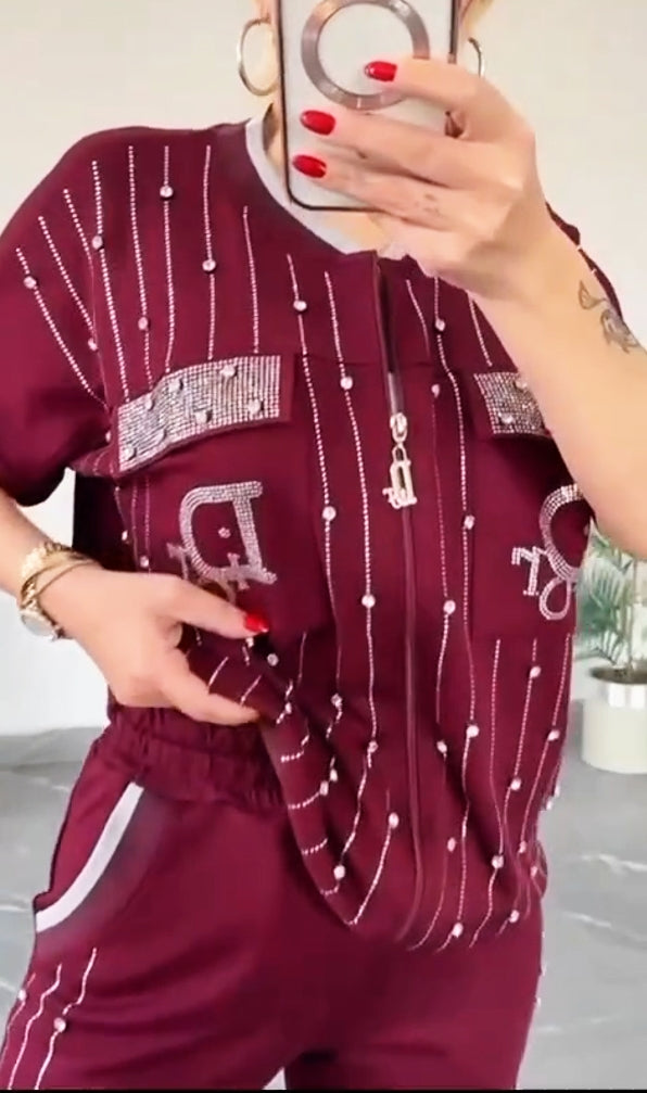 💎Kétrészes szett cipzárral és kristályokkal