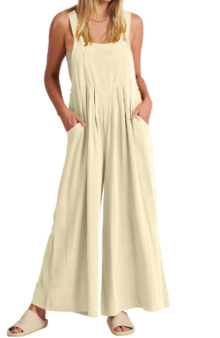 💝Női ujjatlan kombiné széles szárral és zsebekkel