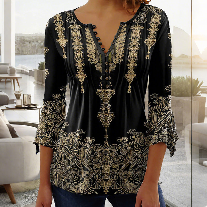 🌺 Női V-nyakú Mintás Ing✨