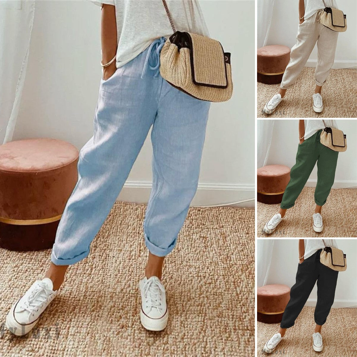 💕Pamutból és lenvászonból készült lezser női nadrág