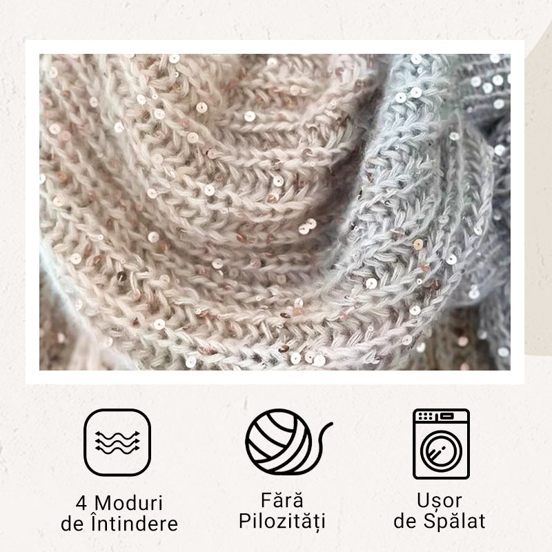 【Újdonságok 2025-ből】  Flitteres női kötött pulóver teljes cipzárral