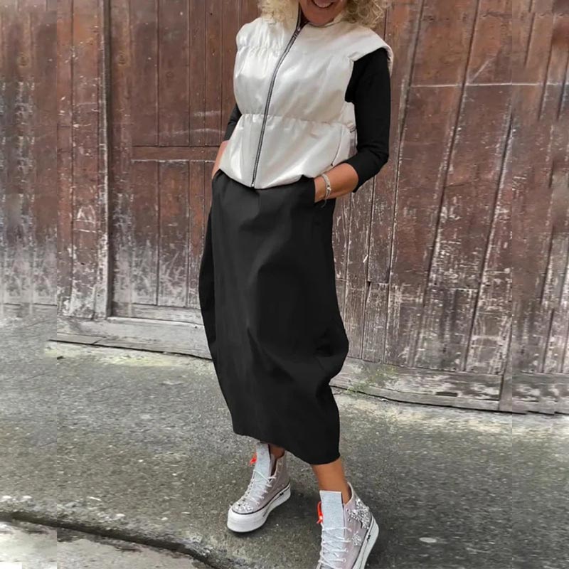 Egyszerű, elegáns női ruha zsebbel