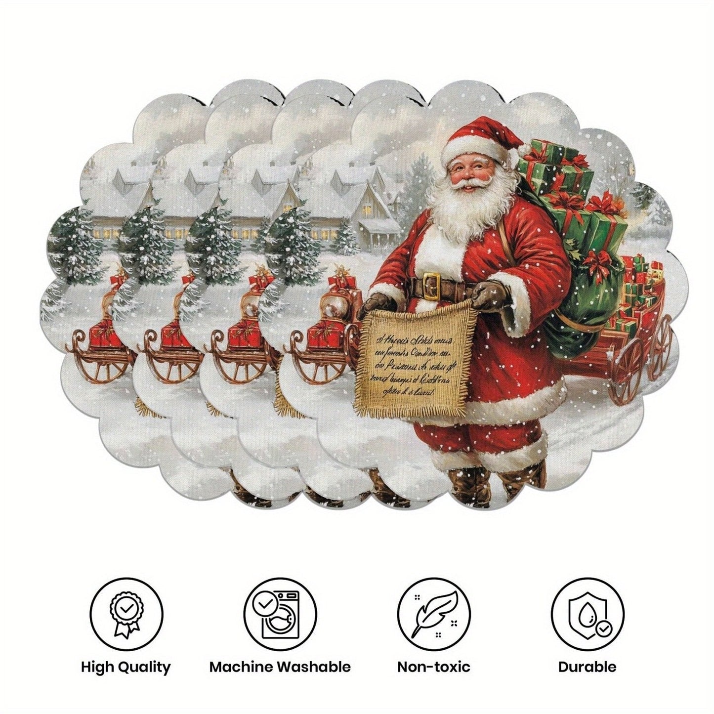 10 szt. Zimowe podkładki w kształcie poinsecji i szyszek sosnowych, podkładki na stół z antypoślizgowej tkaniny