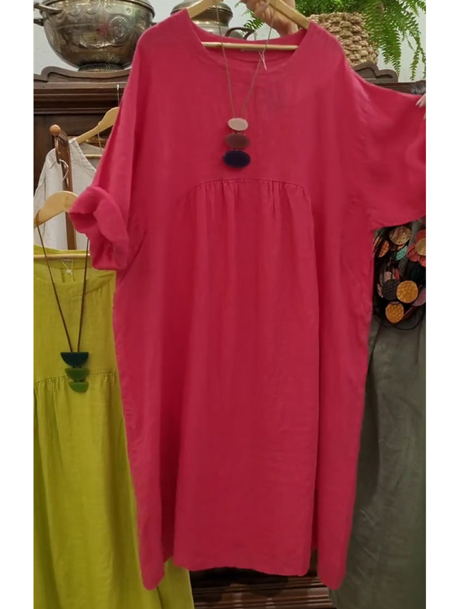 Női pamut és lenvászon zsebes ruha