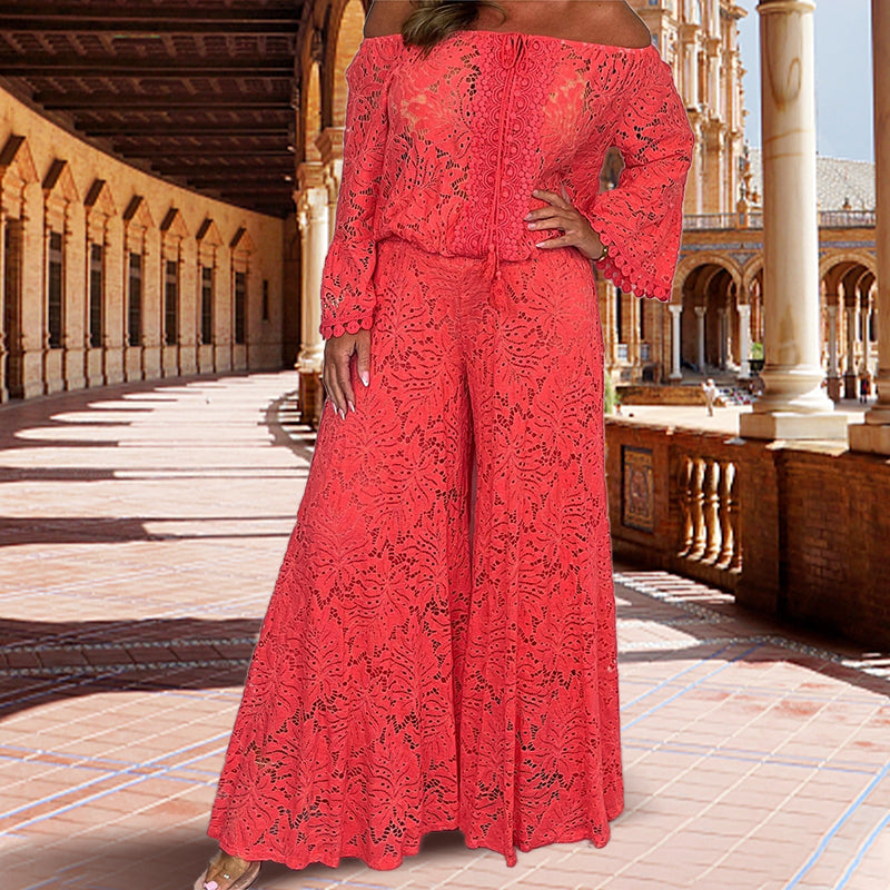 ⏰ Korlátozott ideig érvényes ajánlat – 50% kedvezmény! 🎀Női szett: csipkés felső + bő nadrág, kétrészes