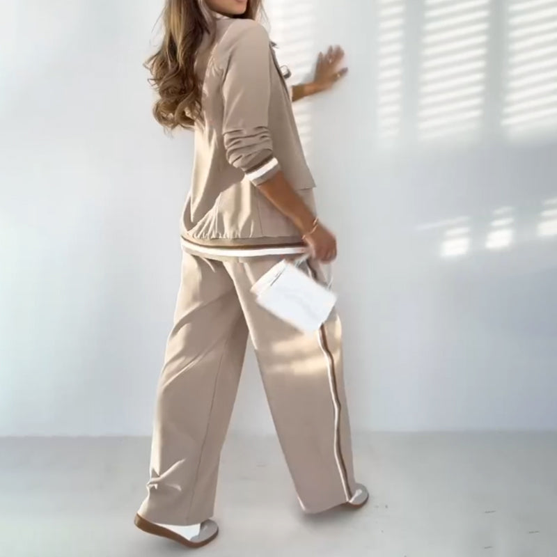 Női alkalmi kabát és széles szárú nadrág