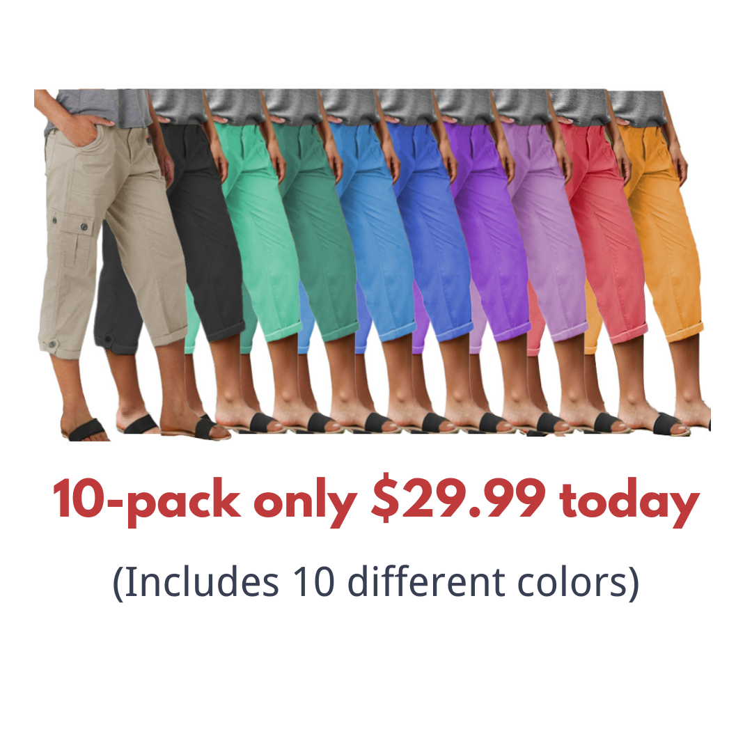 Capri nadrág zsebekkel és középmagas derékkal, alján hajtásokkal és több zsebbel.