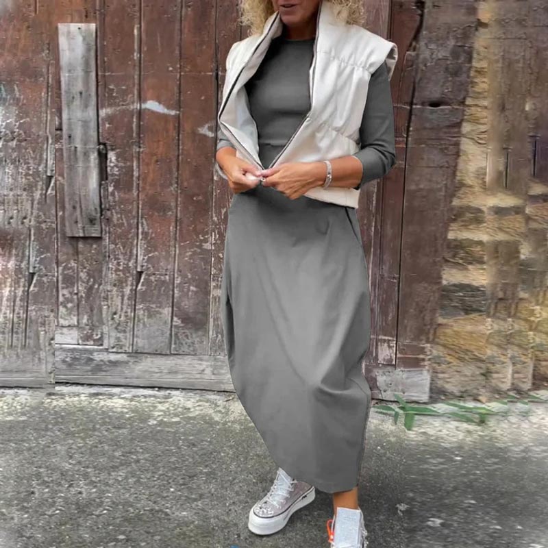 Egyszerű, elegáns női ruha zsebbel