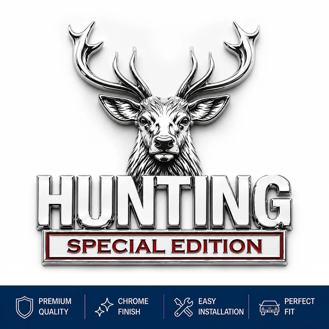 🦌 HUNTING Special Edition - 3D krómozott fém embléma az autódba