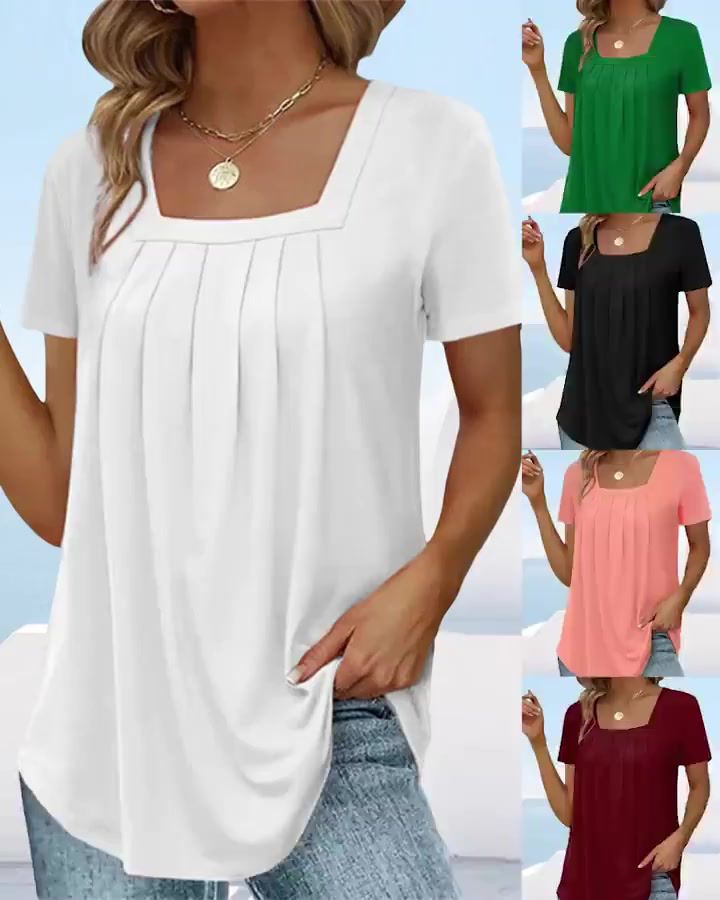 🎁Egyszínű, rövid ujjú, szögletes nyakú póló