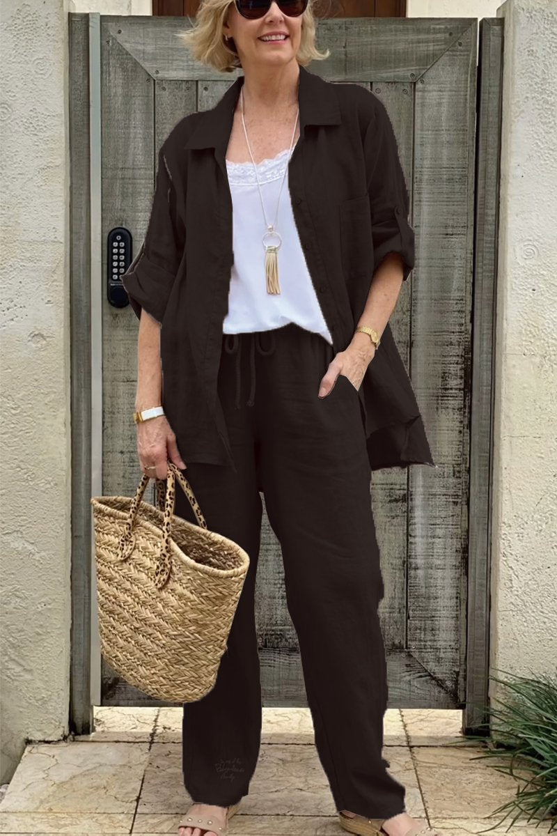 Kétrészes alkalmi ingkészlet pamutból és lenből