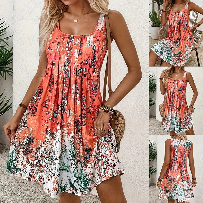 🔥Egyszerű ujjatlan ruha mintával