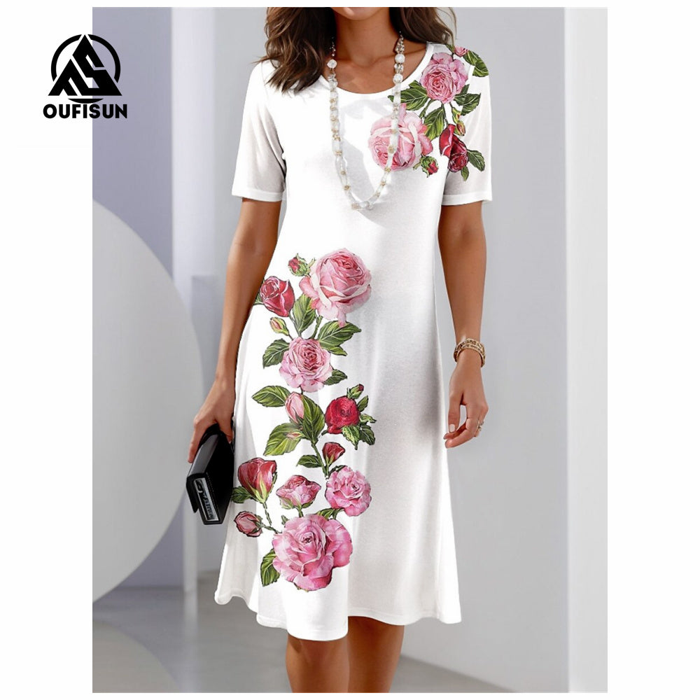 Divatos virágmintás rövid ujjú maxi ruhák Pillangós virágos hosszú ruha