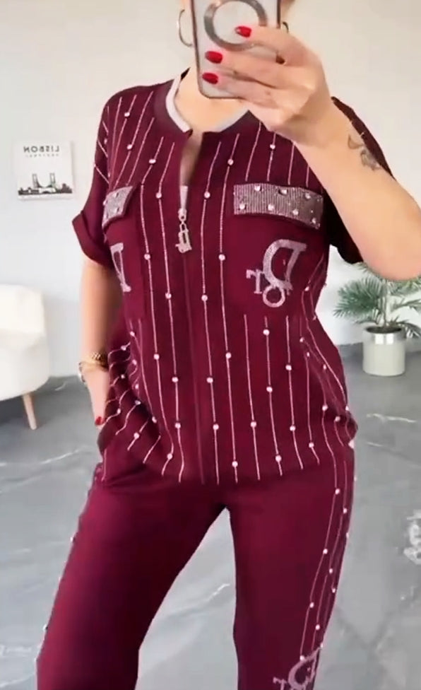 💎Kétrészes szett cipzárral és kristályokkal