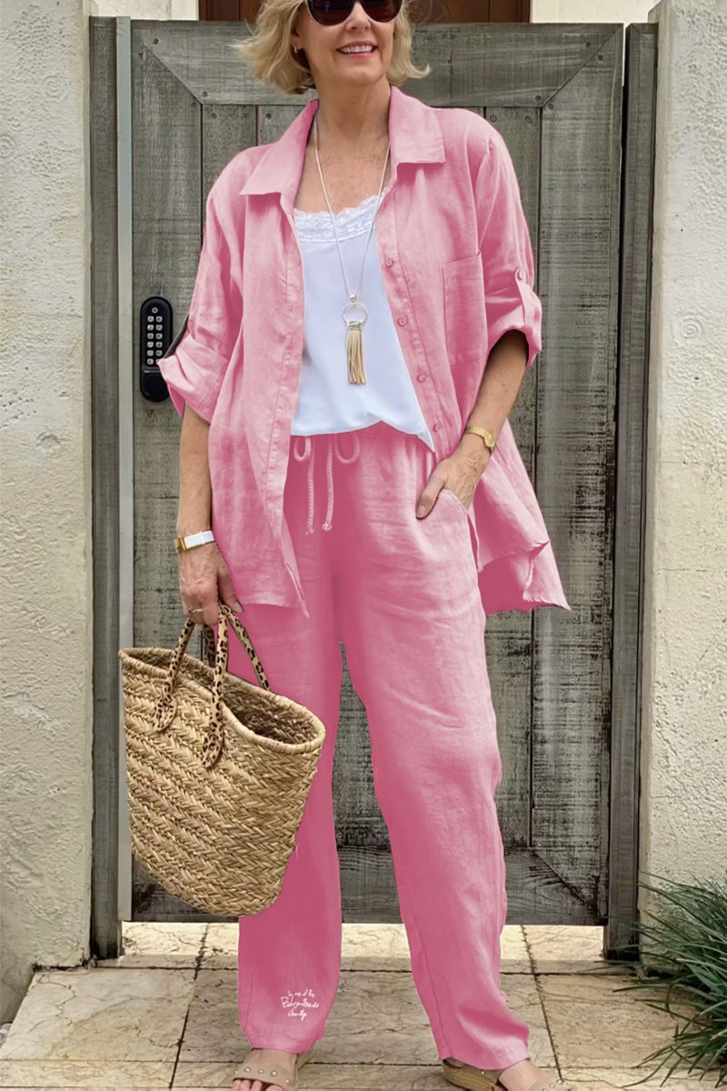 Kétrészes alkalmi ingkészlet pamutból és lenből