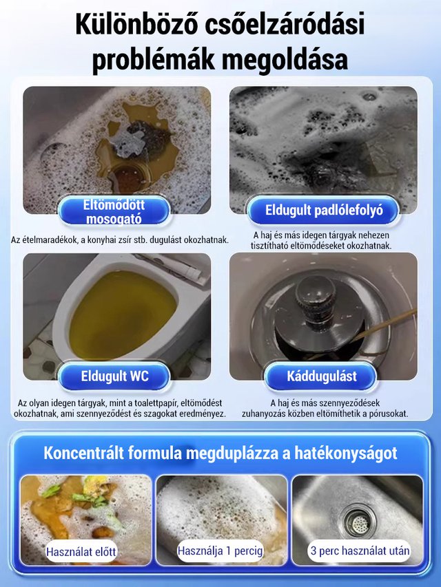 【Három másodperces búcsú a dugulástól】Erős csőoldó és -tisztító szer