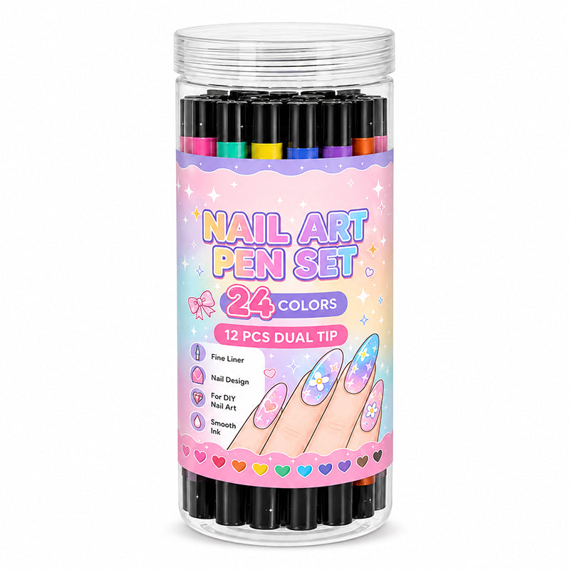 💅 KORLÁTOZOTT IDEIG 50% KEDVEZMÉNY! 💥 24 db színes, kétvégű körömdíszítő toll készlet – kreatív, szalonminőségű, könnyen elkészíthető saját kezűleg ✨