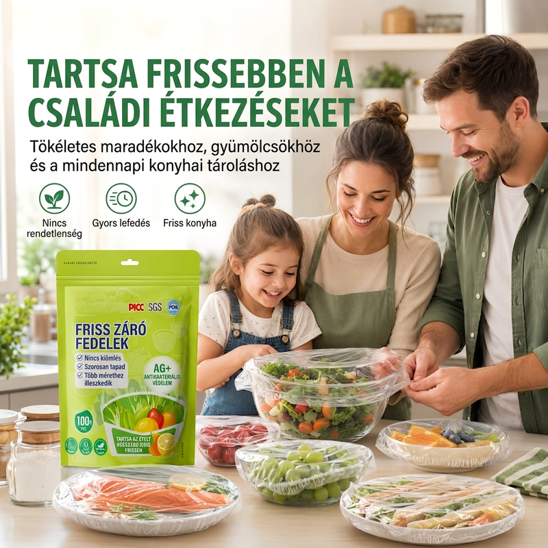 🌿 Antibakteriális élelmiszer fólia – Élelmiszer-minőségű, 100 darabos kiszerelés ⚡