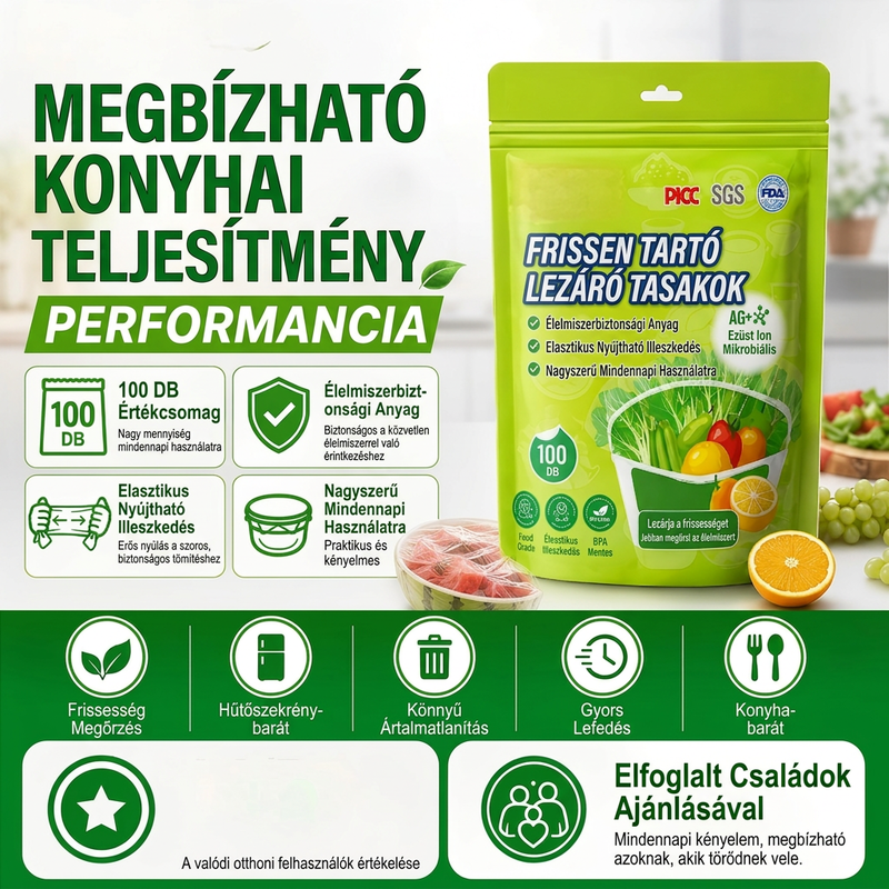 🌿 Antibakteriális élelmiszer fólia – Élelmiszer-minőségű, 100 darabos kiszerelés ⚡