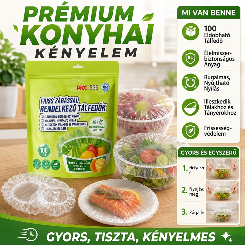 🌿 Antibakteriális élelmiszer fólia – Élelmiszer-minőségű, 100 darabos kiszerelés ⚡