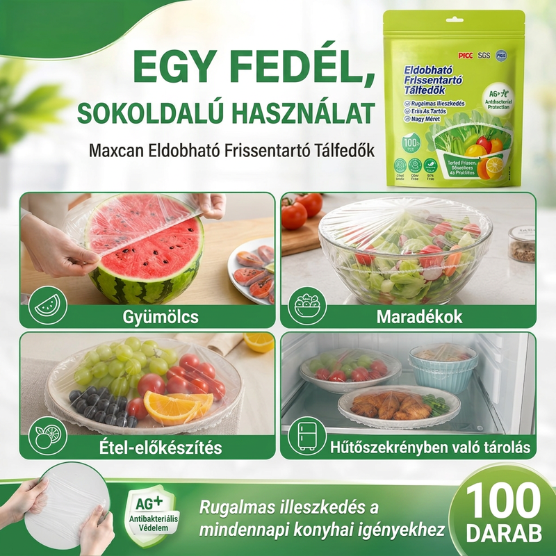 🌿 Antibakteriális élelmiszer fólia – Élelmiszer-minőségű, 100 darabos kiszerelés ⚡