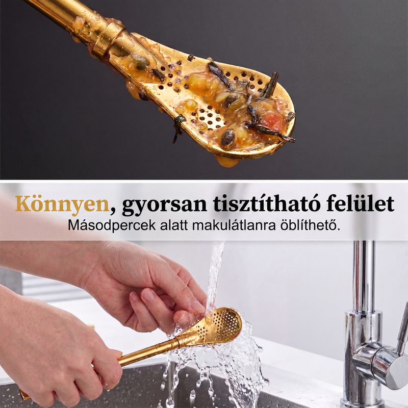 🥄 2-in-1 teaszűrő kanál szívószállal – Kompakt, könnyen használható 🔥