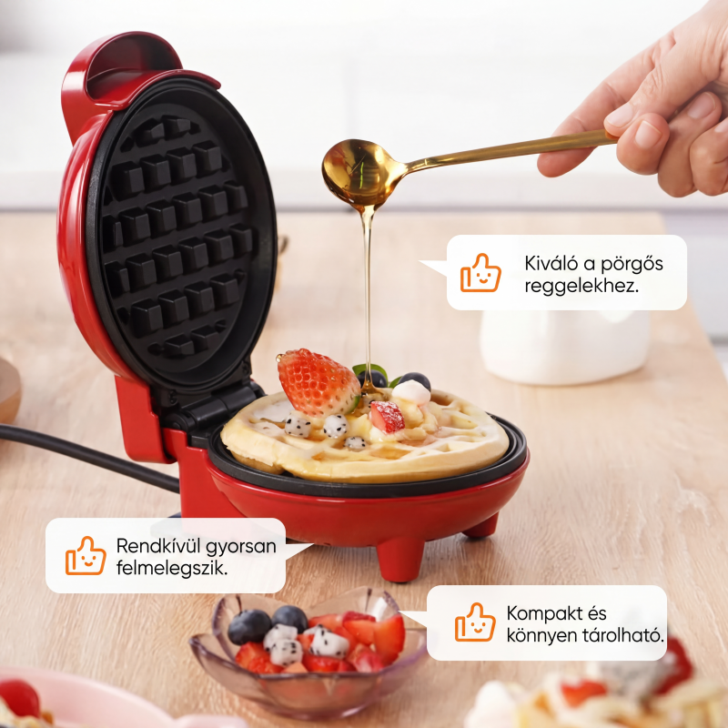🧇 Mini elektromos gofrisütő – Könnyű reggeli készítéshez, kompakt – Utánvét ✨