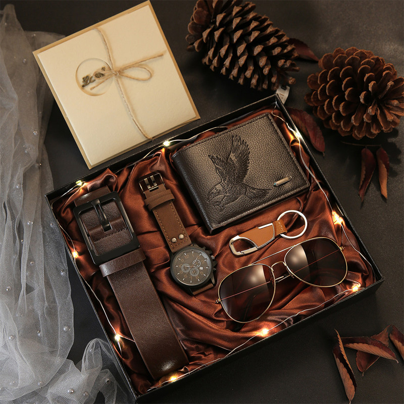Teljes kiegészítő szett – minden napi esszenciális darab egy dobozban, összehangolt és elegáns megjelenés – Férfi ajándék szett 7 darabos – Utánvéttel! 🎁