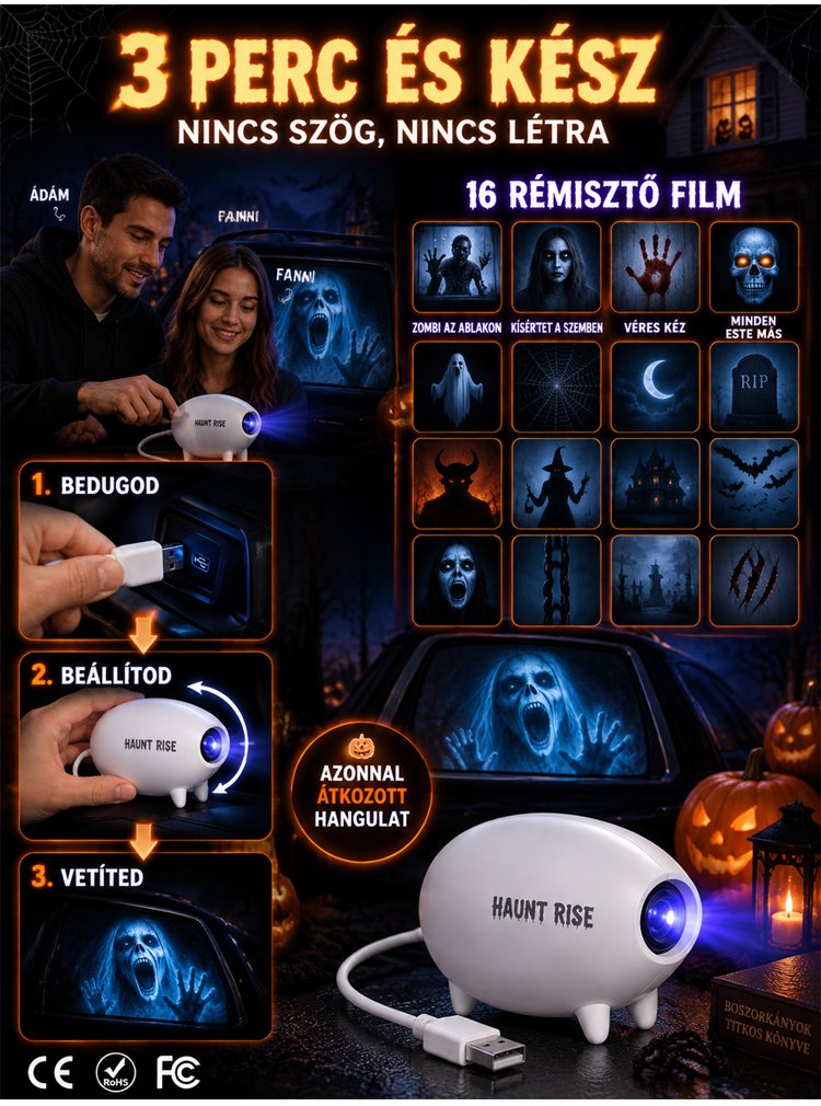 Halloween vetítő lámpa hálószobai kreatív LED-es éjszakai fény koponya lámpa
