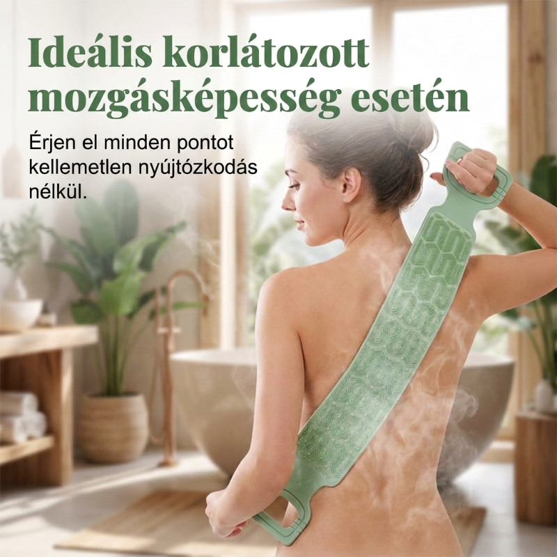 🛁 Kényelmes szilikon hátmosó kefe – Könnyebb tisztálkodás hajolgatás nélkül
