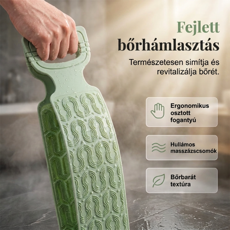 🛁 Kényelmes szilikon hátmosó kefe – Könnyebb tisztálkodás hajolgatás nélkül
