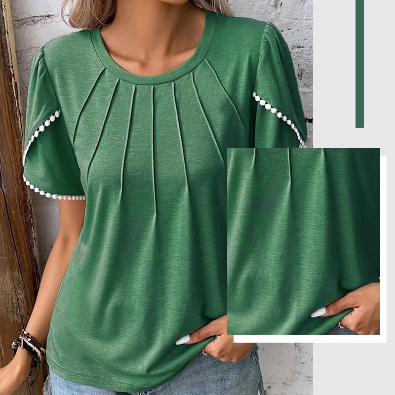 🔥Új női lezser egyszínű csipkés kerek nyakú póló