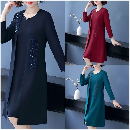 Elegáns, kétrészes női szett kabáttal és ruhával